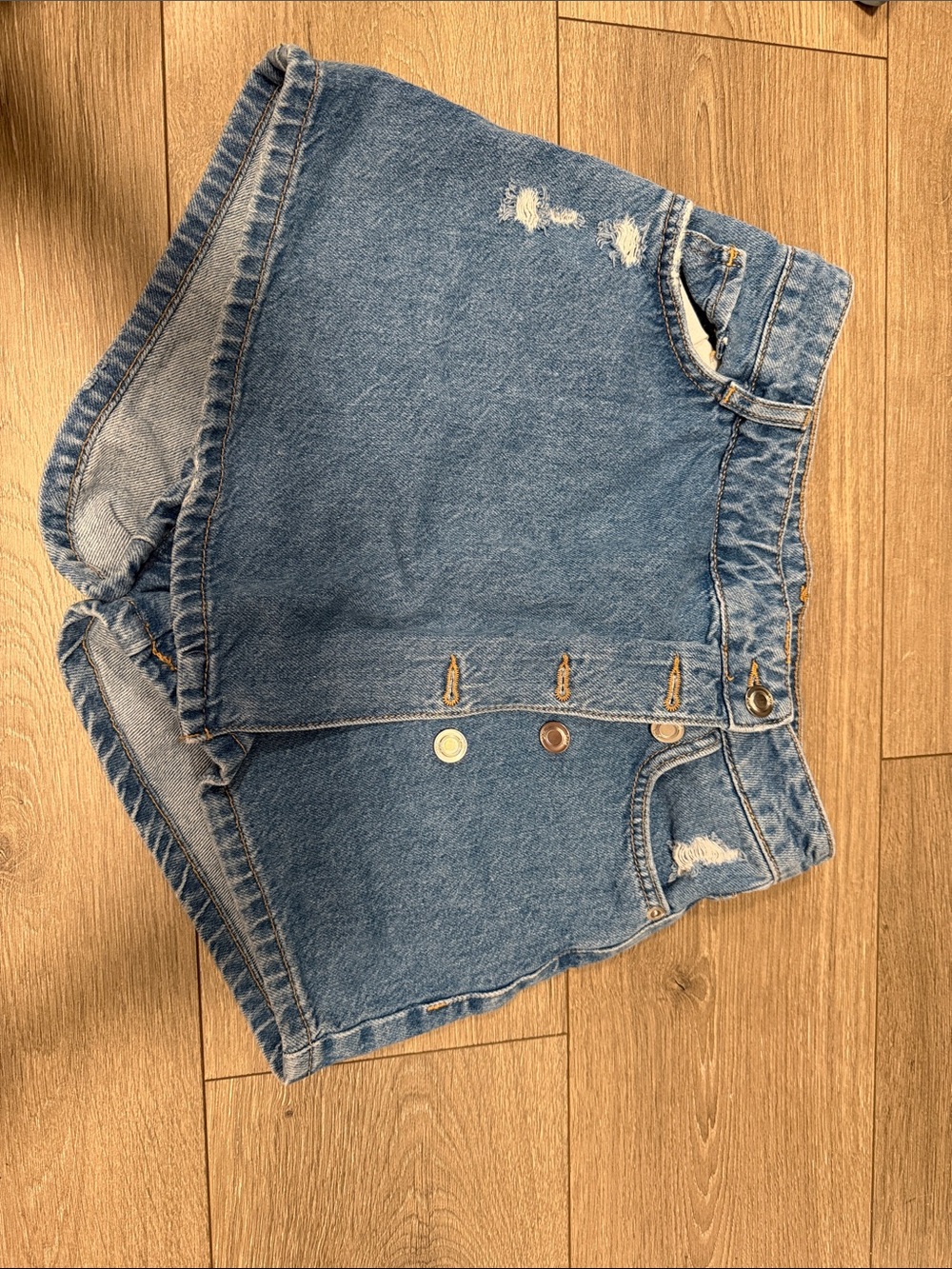 Zara Light Blue Distressed Denim Button-Front Shorts